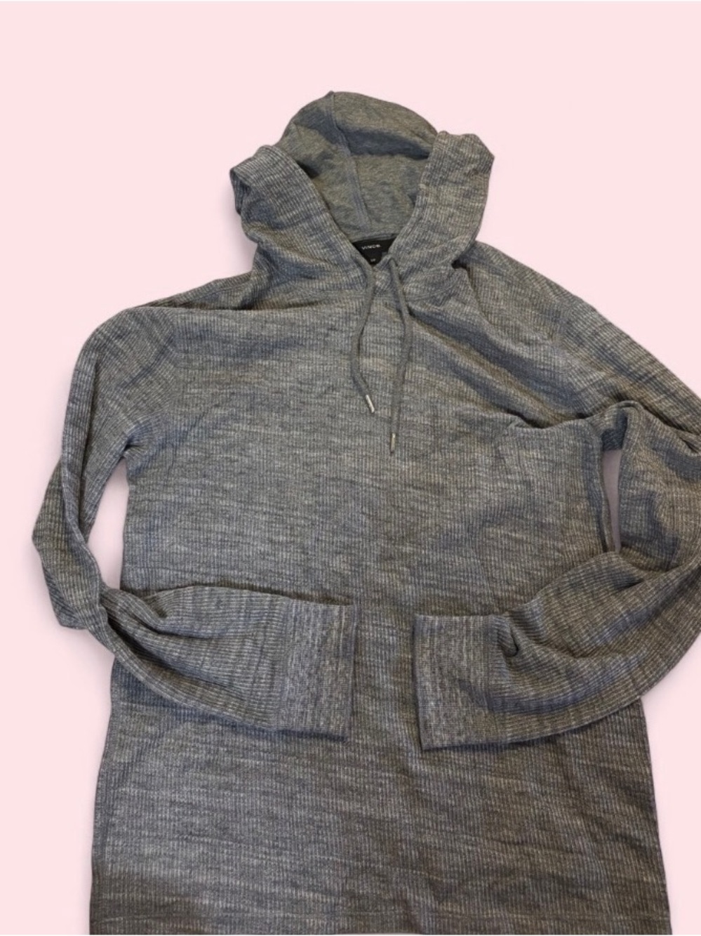 Vince Gray Ribbed Knit Hooded Pullover